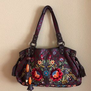 Isabella Fiore Leather Crewel Stitched Handbag
